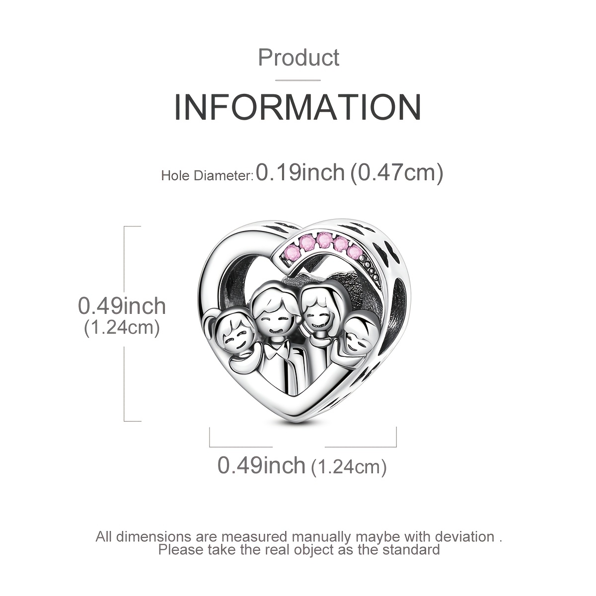 Silver Plated Heart-Shaped Family Portrait Charm, DIY Craft
